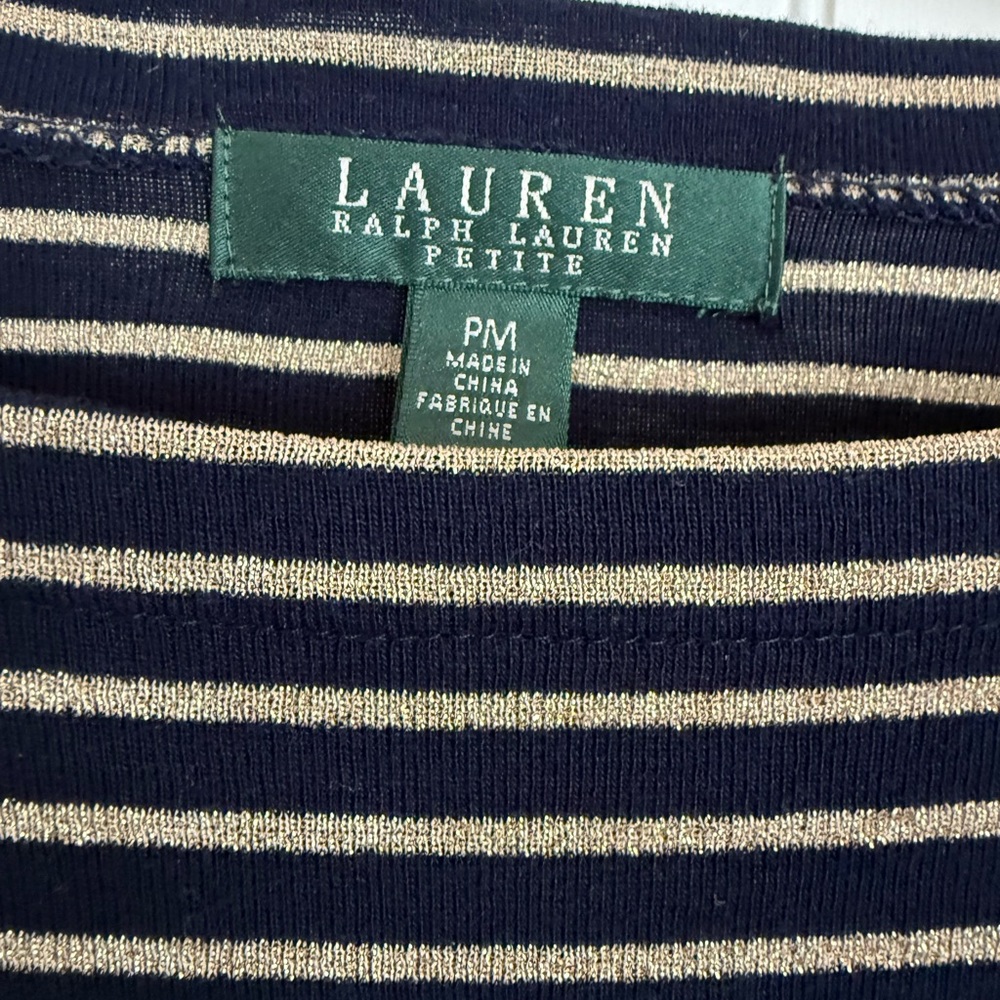 Ralph Lauren Blue and Gold Striped Tee Size PM with metallic stripes - Picture 2 of 5